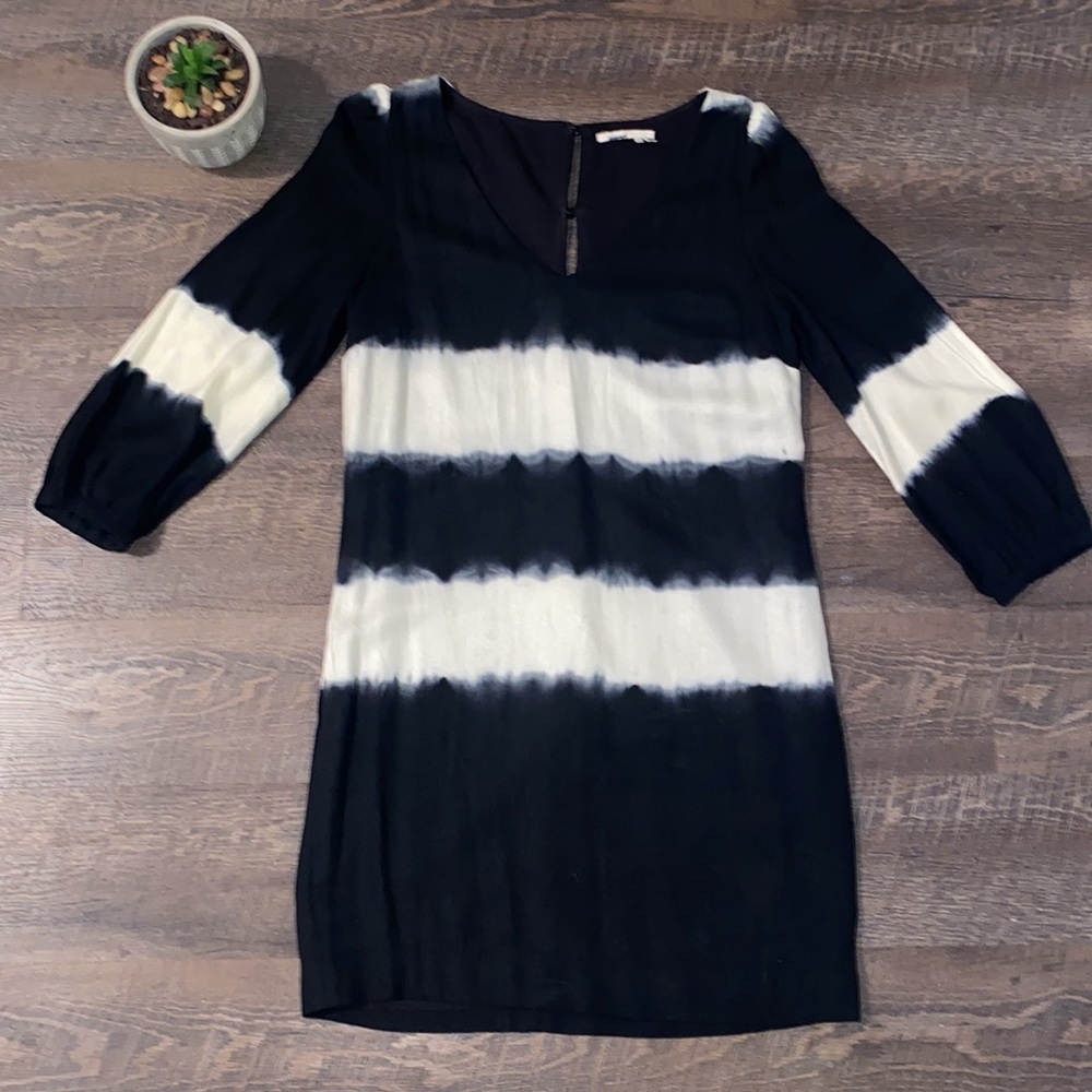 Anthropologie Floreat Ink Wash Tie Dye Dress Size 6 Black and Cream